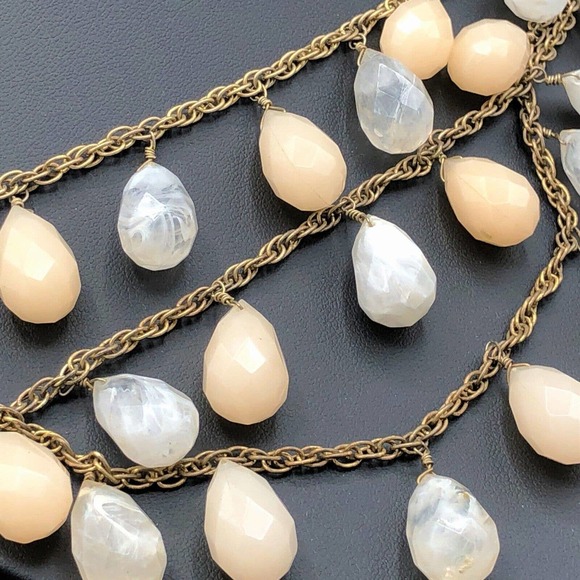Lydell NYC 3 Strand Necklace Pastel Peach Milky Clear Faceted Briolette Beads - Picture 5 of 11